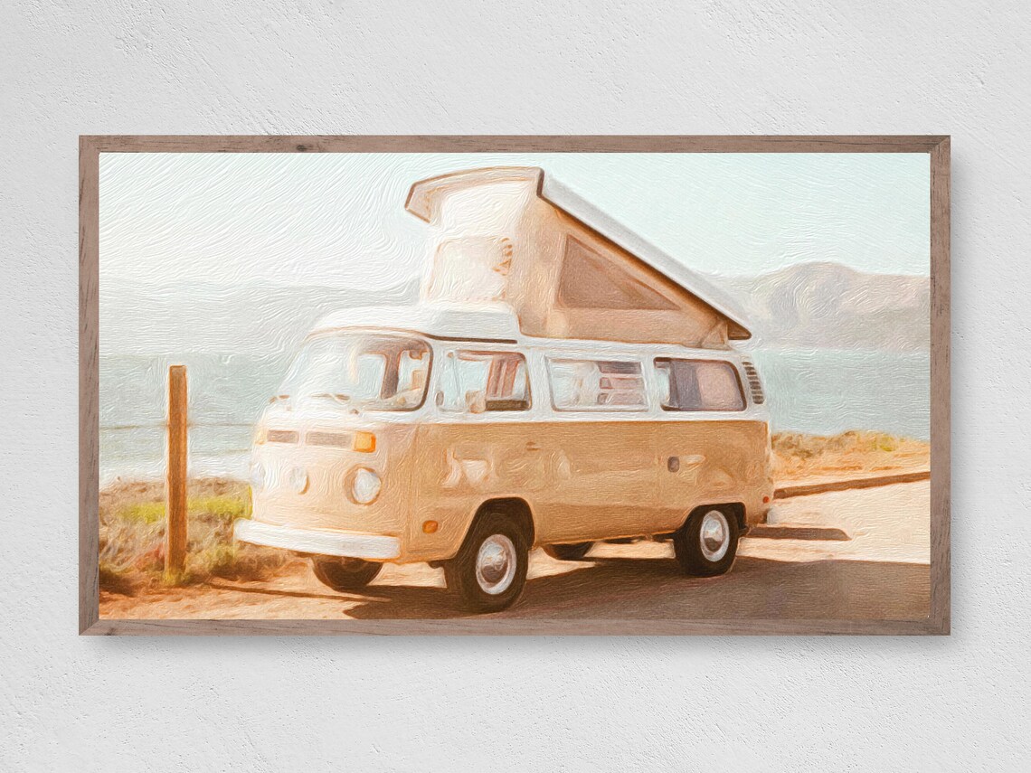 Instant VW Van At The Beach, Coastal Poster Print