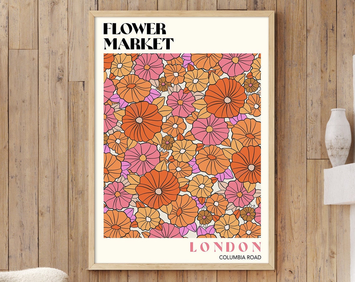 Flower Market Art Print Flower Market Poster Flower Market Wall Art Retro 70s Flower Market Flower Market Print Retro Flowers F001 - Image 2