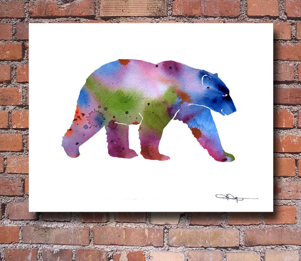 Rainbow Polar Bear Walking Watercolor Wildlife Decorative Animal Art Poster