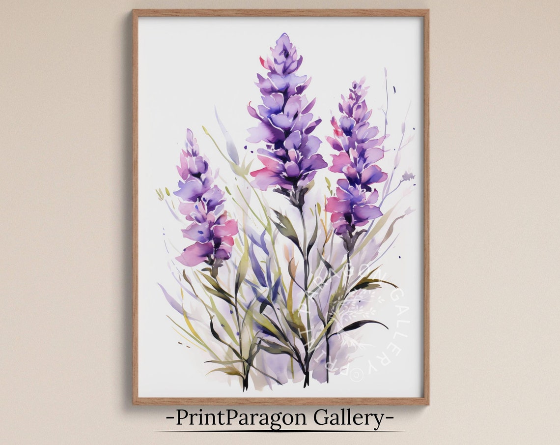 Purple Lavender Watercolor Blooms Botanical Floral Study Poster