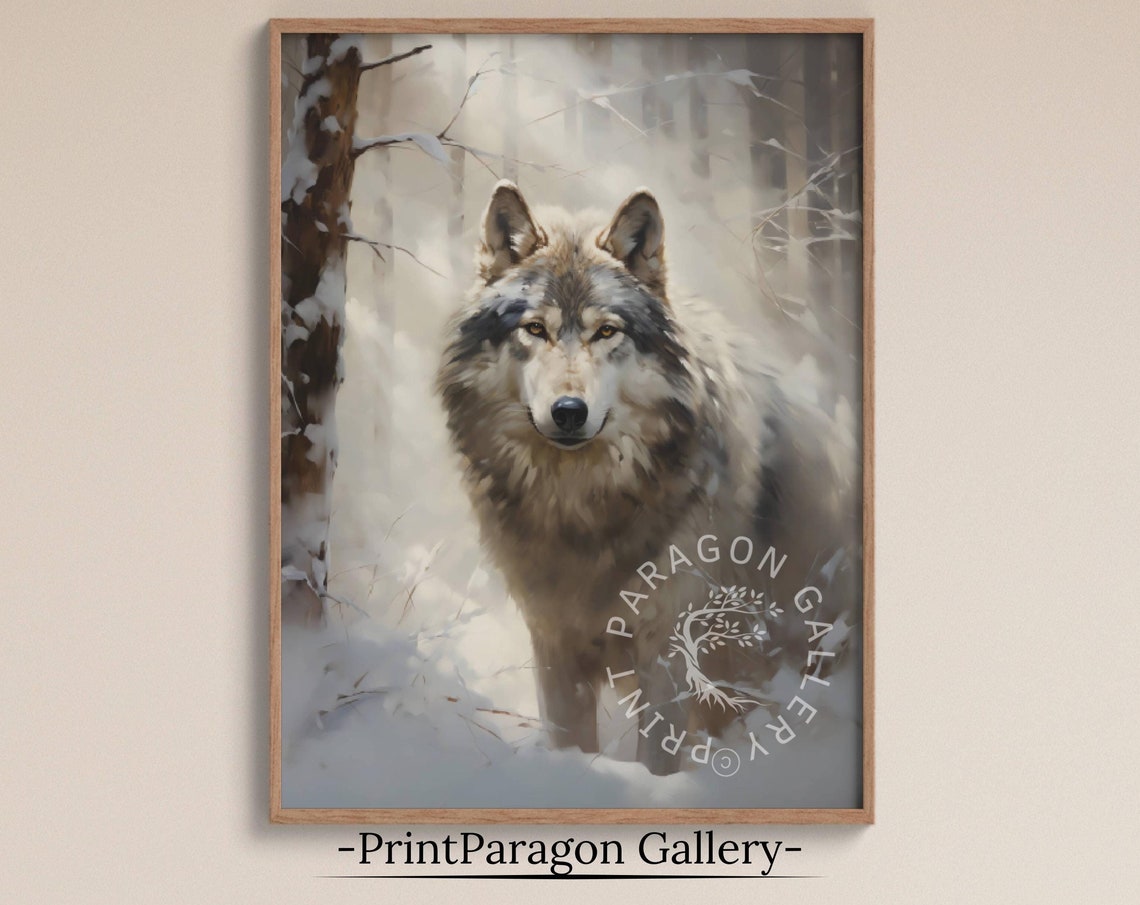 Gray Wolf in Snowy Forest Majestic Wildlife Winter Portrait Poster
