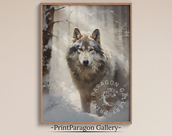 Gray Wolf in Snowy Forest Majestic Wildlife Winter Portrait Poster