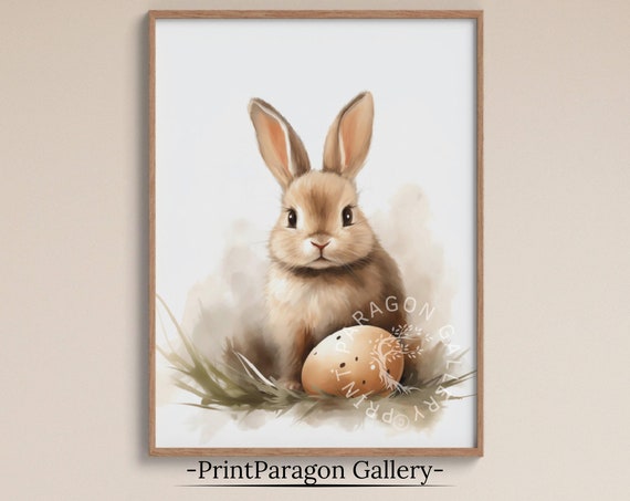 Easter Bunny Art Print Rabbit Wall Art Easter Bunny Oil Painting Cute Bunny Home Decor Wall Art Rabbit Easter Wall Decoration Sketch