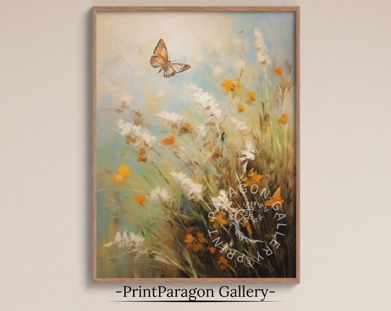 Spring Meadow Wildflowers with Butterfly Soft Impressionist Poster