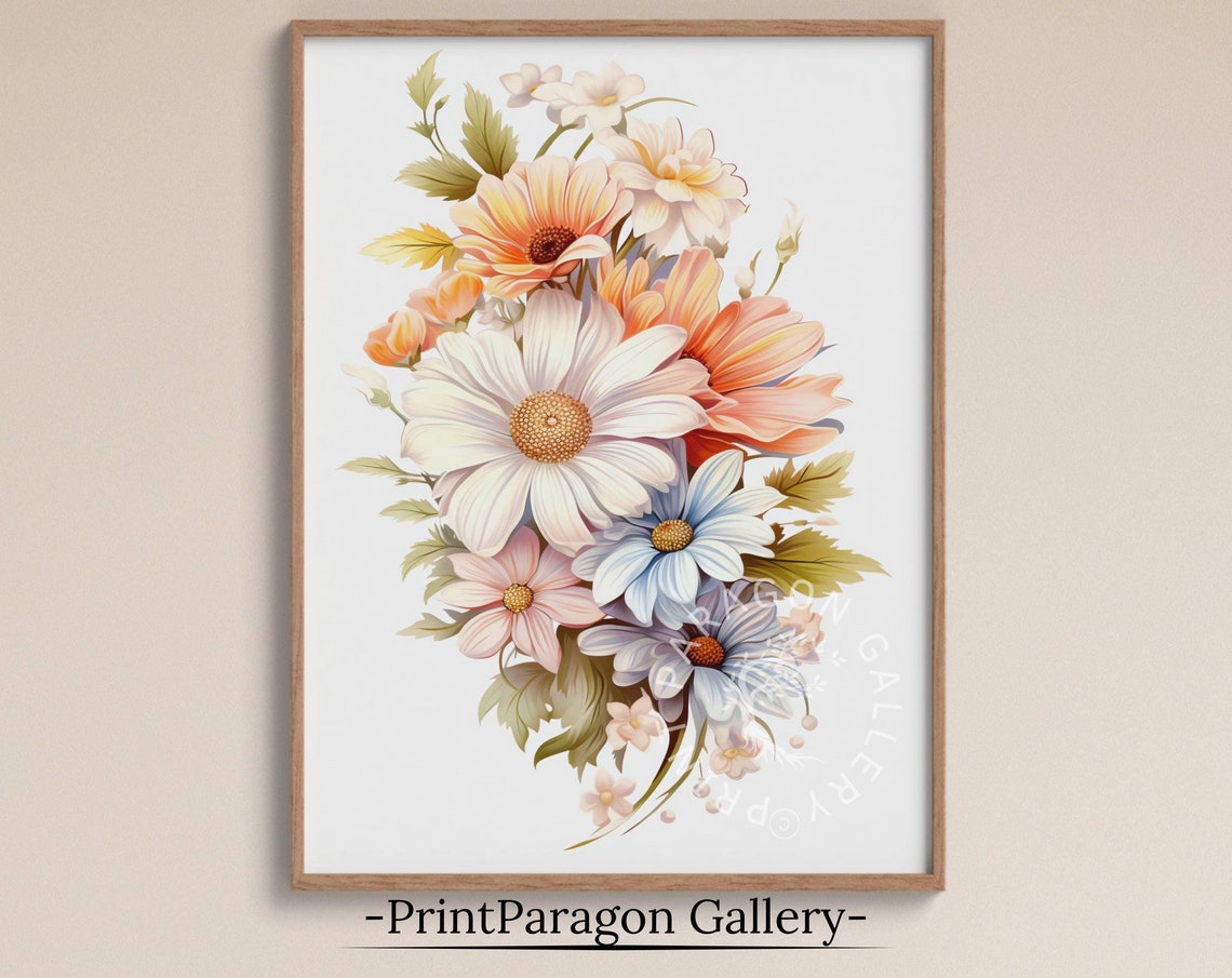 Cheerful Pastel Daisy Bouquet Watercolor Floral Illustration Poster