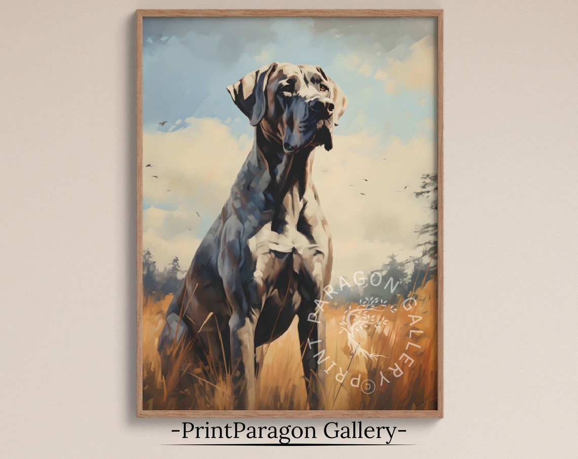 Noble Great Dane Portrait Standing in Golden Wheat Field Wall Art