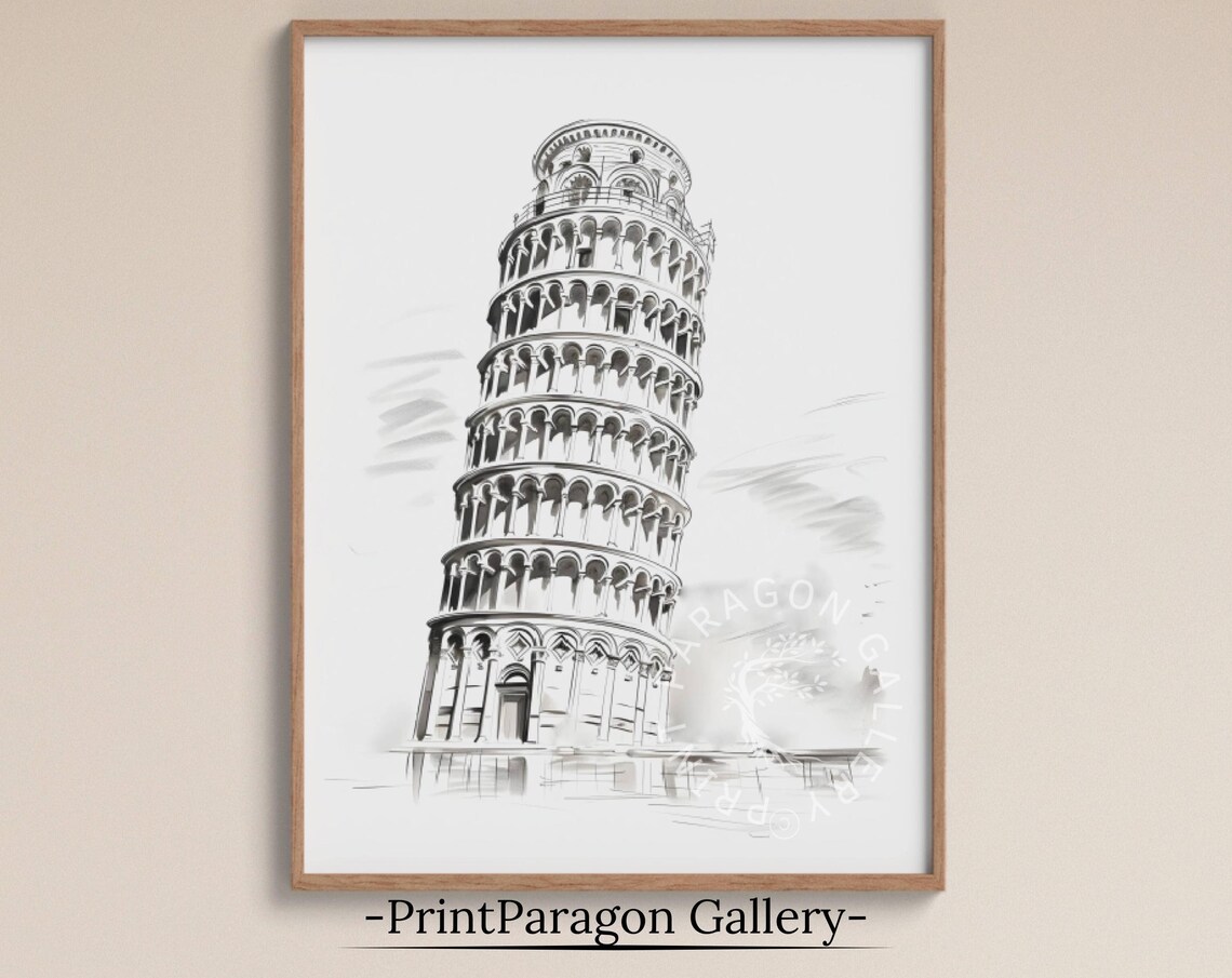 Leaning Tower Of Pisa Art Print, Graphite Sketch