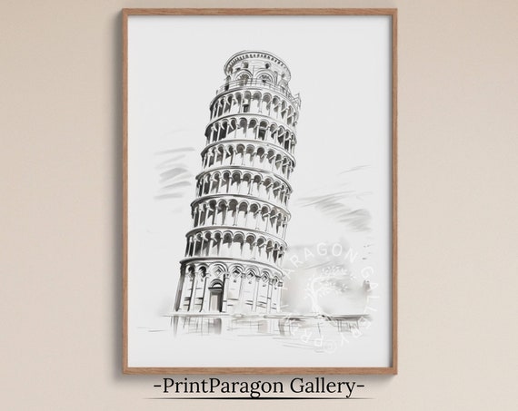 Leaning Tower Of Pisa Art Print, Graphite Sketch