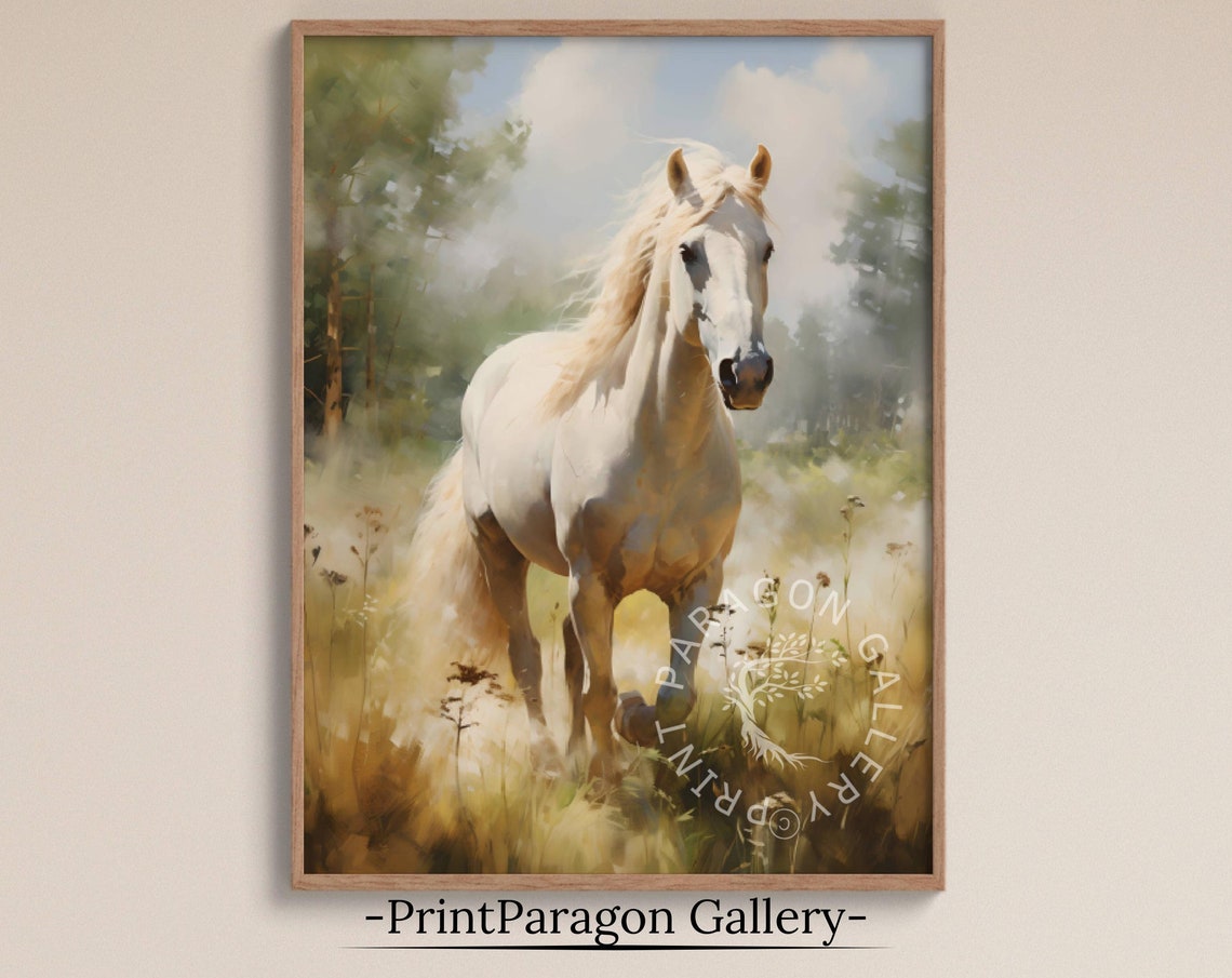 White Horse Wall Art Animal Scenery Horse Print Pet Portrait Wall Decor Wild Horse Home Decor Animal Oil Painting