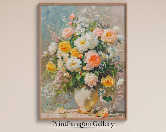 Pastel Roses Bouquet Vintage Floral Vase Impressionist Poster