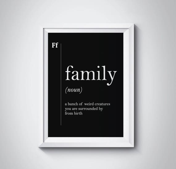 Family Definition Print Family Gift Living Room Decor Modern Minimalist Wall Art Typography Dictionary Scandinavian Black And White Decor