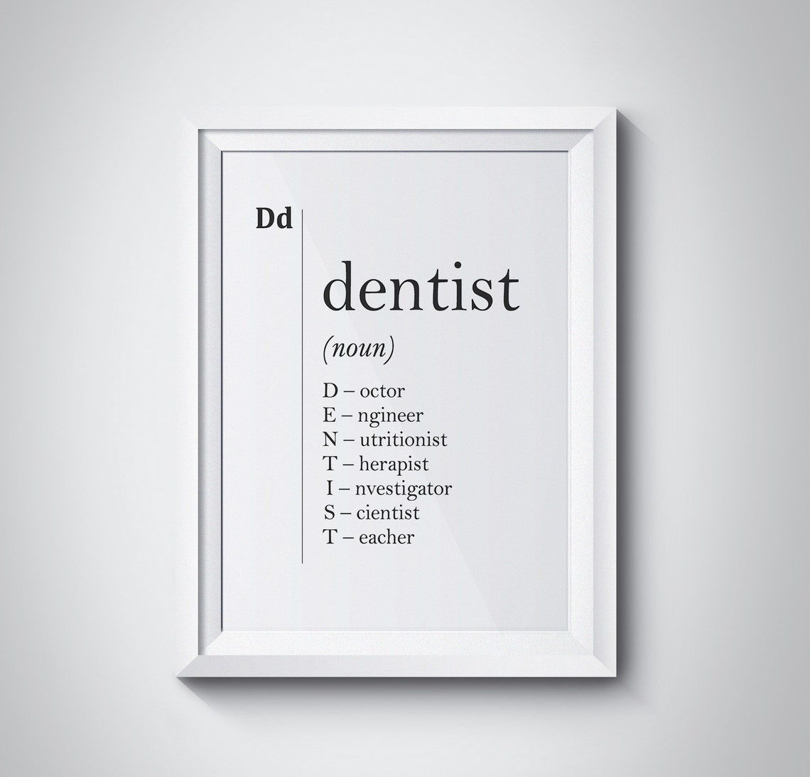 Dentist Acrostic Noun Definition Dental Career Dictionary Poster
