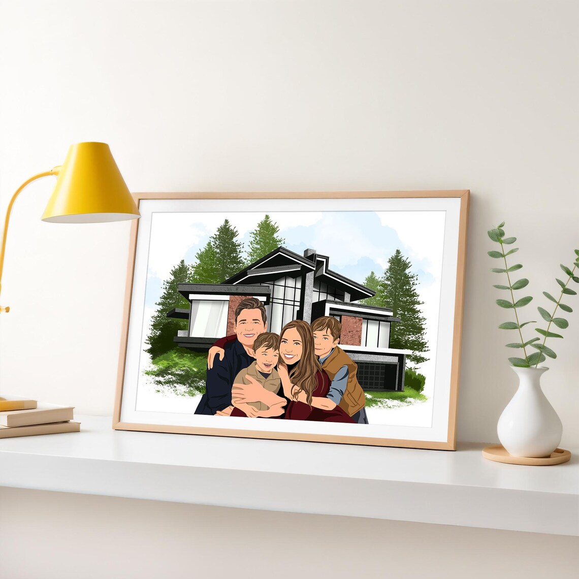 Custom Family Portrait With Dog and Home Illustration Poster - Image 4