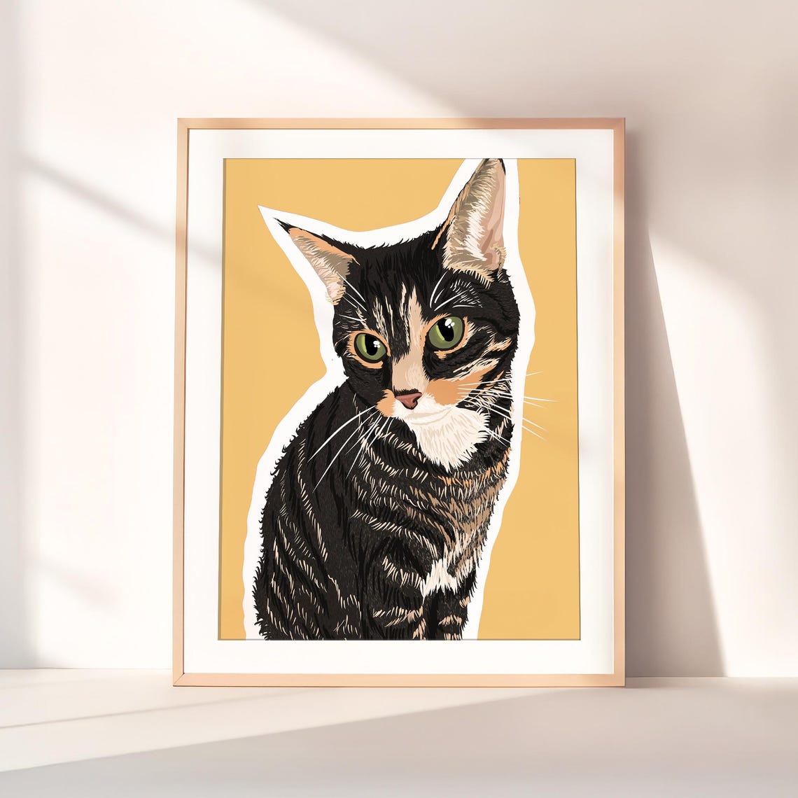 Custom Cat Portrait Illustration Personalized Tabby Cat Gift Poster