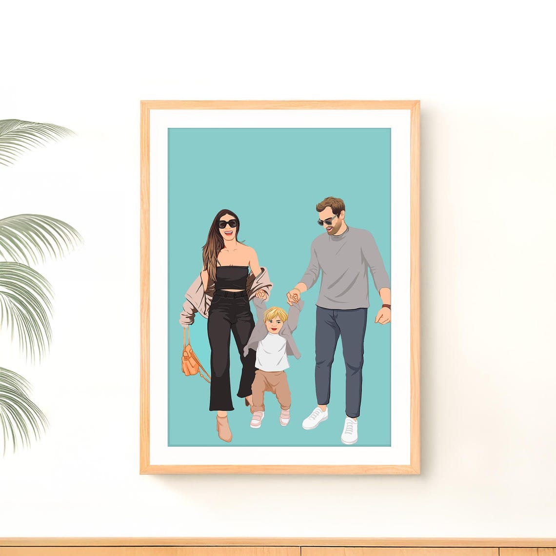 Custom Family Portrait Illustration Parents And Toddler Neutral Gift Poster - Image 4