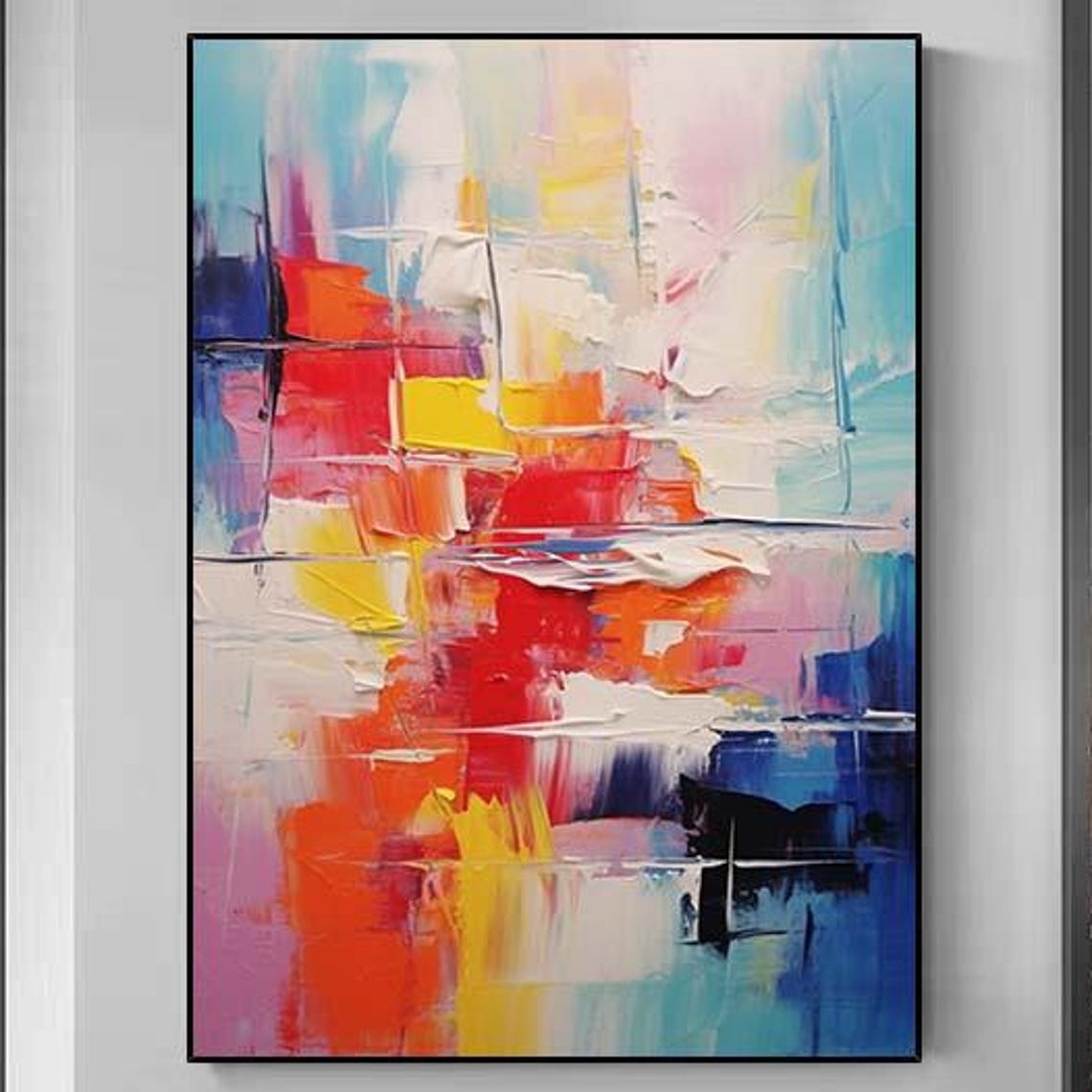 Bold Colorful Grid Blocks Abstract Oil Painting Modern Wall Poster