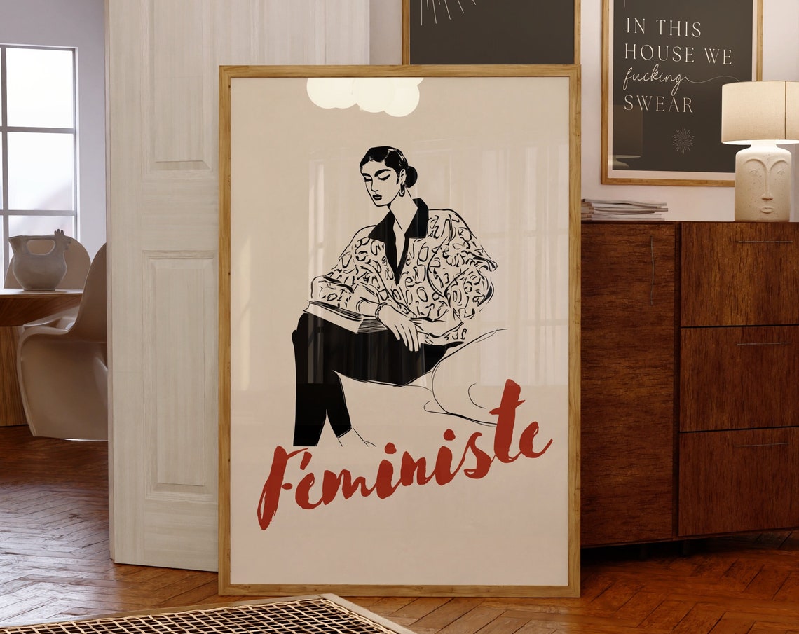 Elegant Fministe Print French Office Wall Art Old Money Aesthetic Feminist Poster Bedroom Wall Art Girl Power Beige Red Art