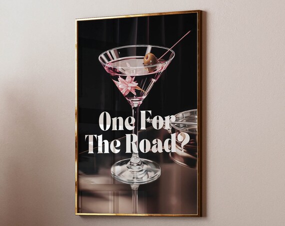 One For The Road Martini Glass Olive Retro Cocktail Bar Art Poster