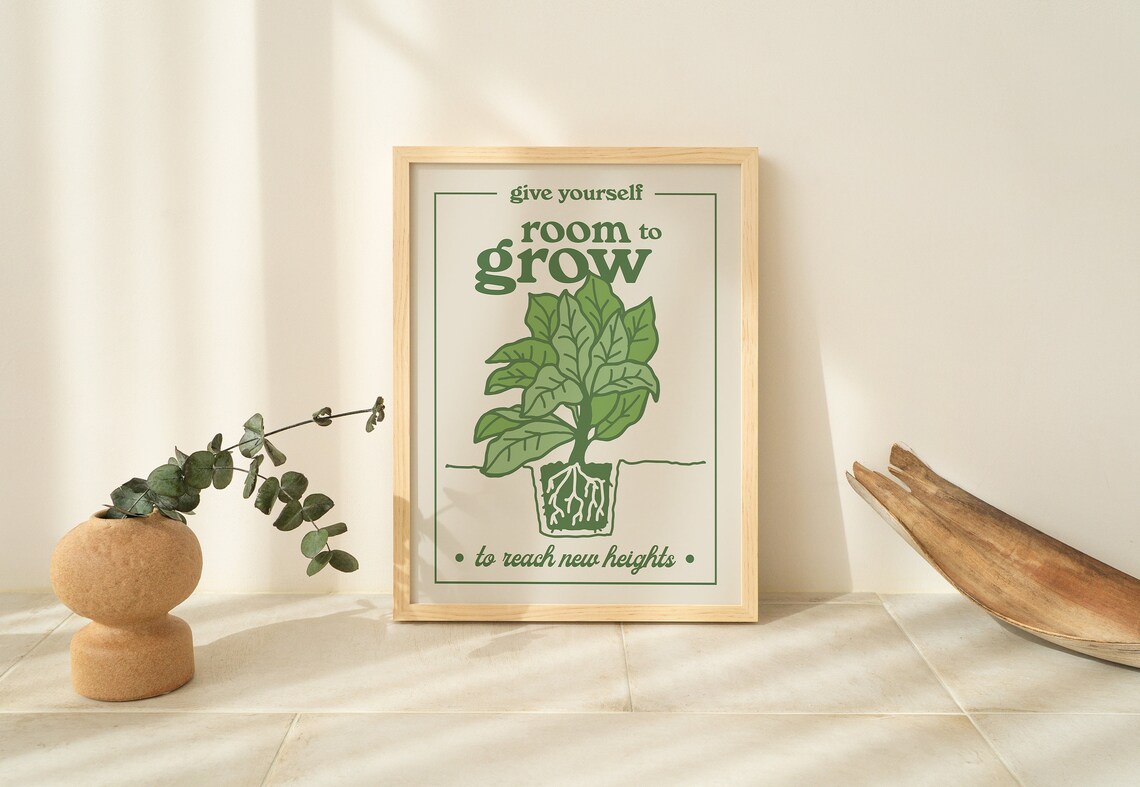 Give Yourself Room To Grow Potted Plant Green Quote Wall Poster - Image 2