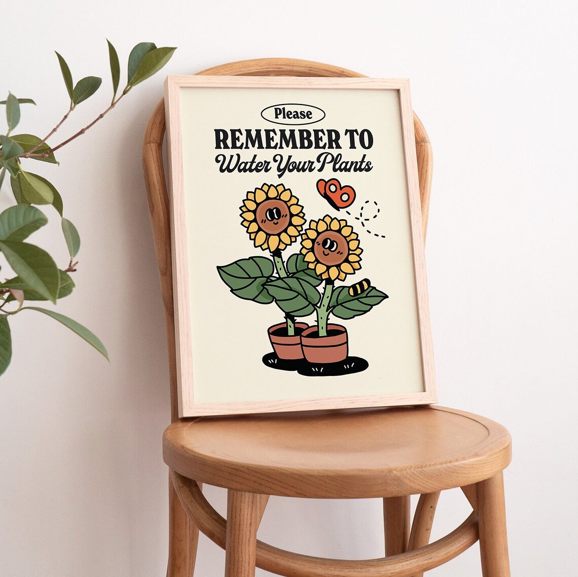Retro Plant Quote Art Print, Neutral Green Decor - Image 3