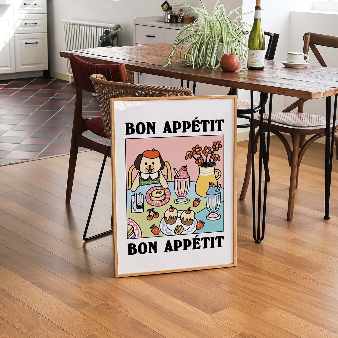 Bon Appetit Cute Dog Dessert Retro Kitchen Funny Food Poster - Image 3