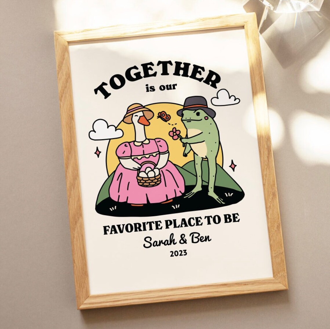 Personalized Couple Frog Illustration Romance Art Print - Image 3