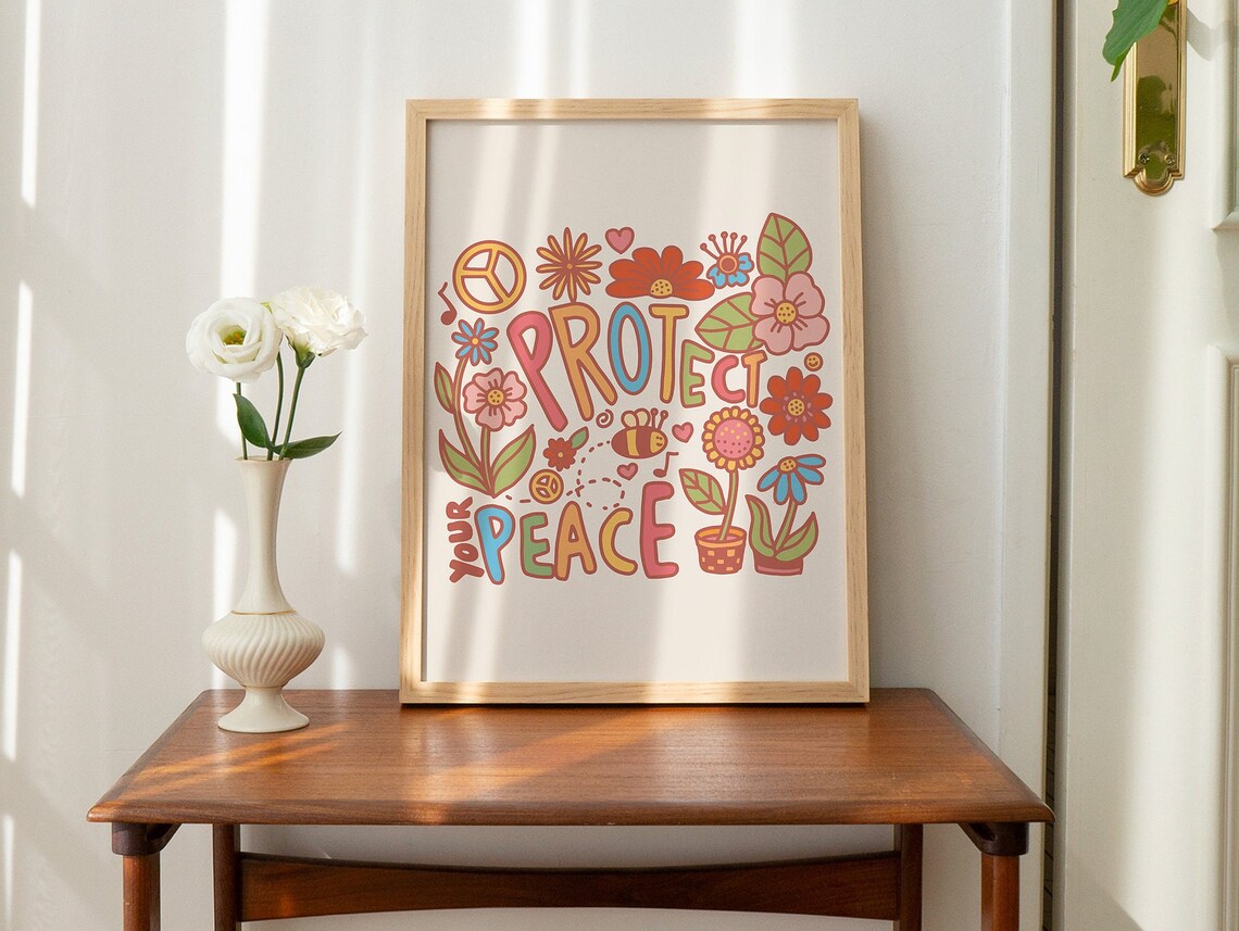 Retro Wildflower Poster, Pastel Doodles Art Print - Image 2