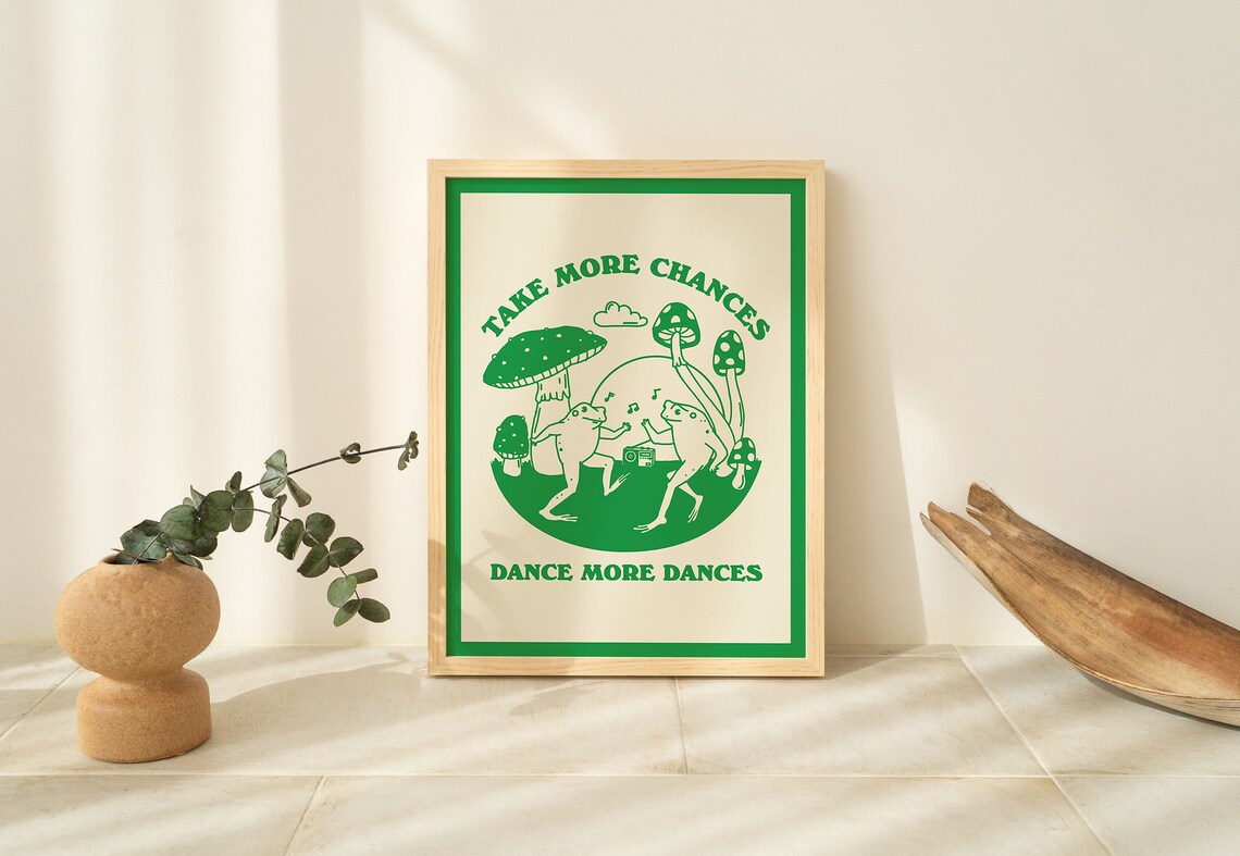 Dancing Frog Rustic Vintage Mushroom Art Print - Image 3