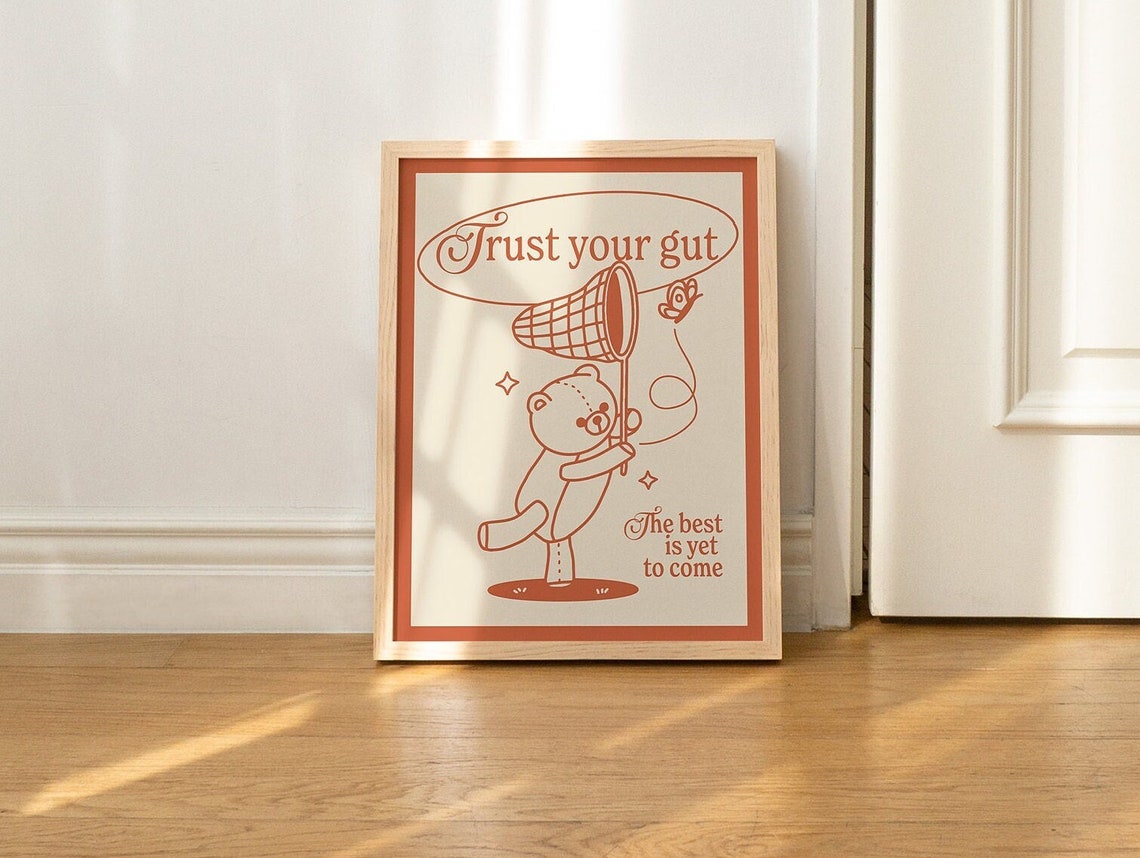 Trust Your Gut Retro Teddy Bear Butterfly Net Motivational Poster - Image 3