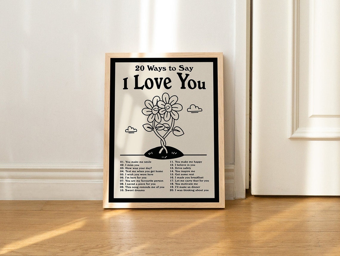 20 Ways To Say I Love You Romantic Flower List Retro Quote Poster - Image 2