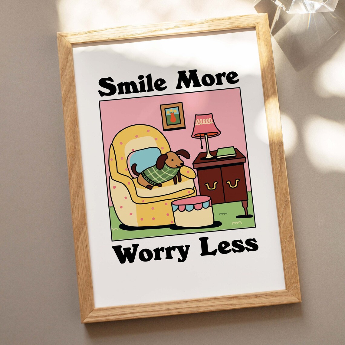 Retro Sausage Dog Happiness Quote Poster - Image 2