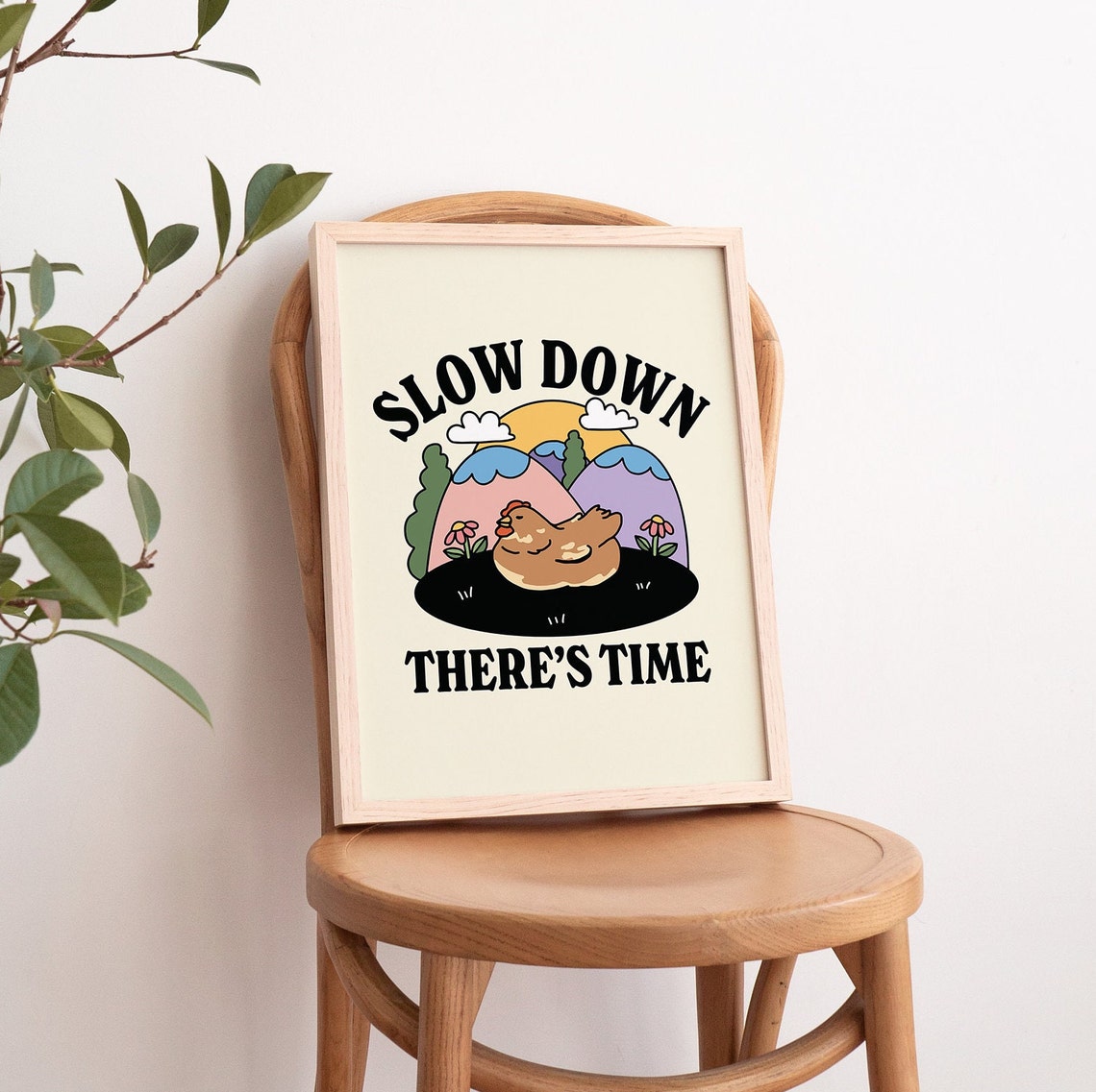 Cute Chicken Wall Print Retro Hen Illustration Classroom Print Cottagecore Positive Quote Cute Print Kids Room - Image 3