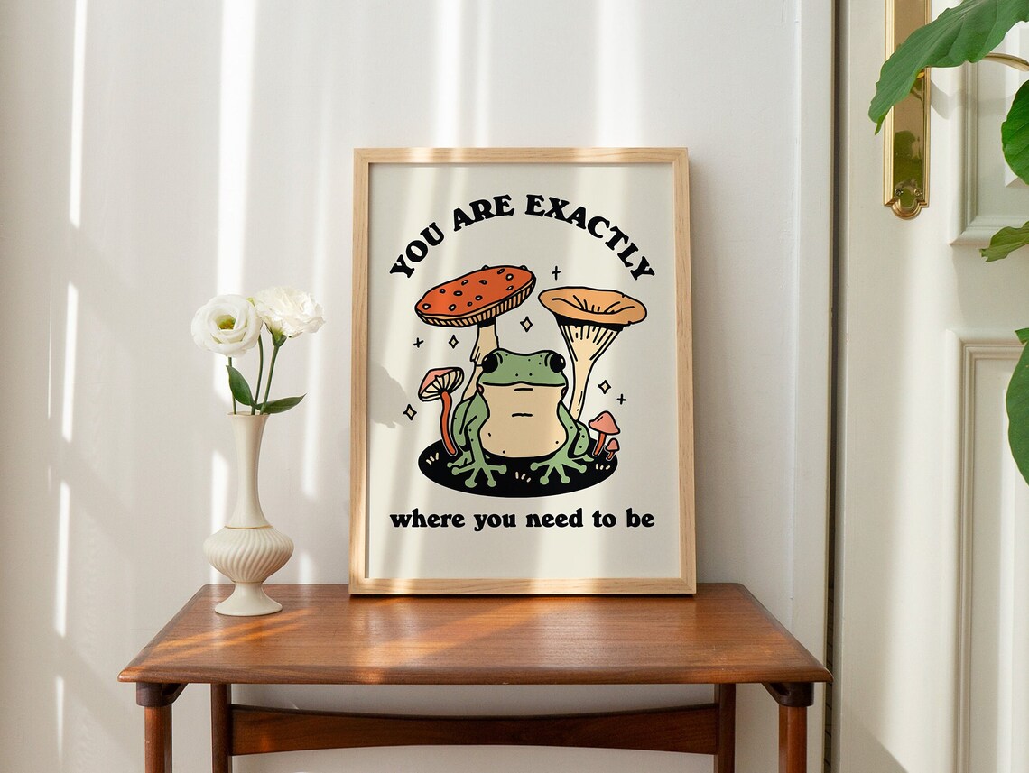 Retro Frog Positive Quote Art Print, Vintage Mushroom - Image 3