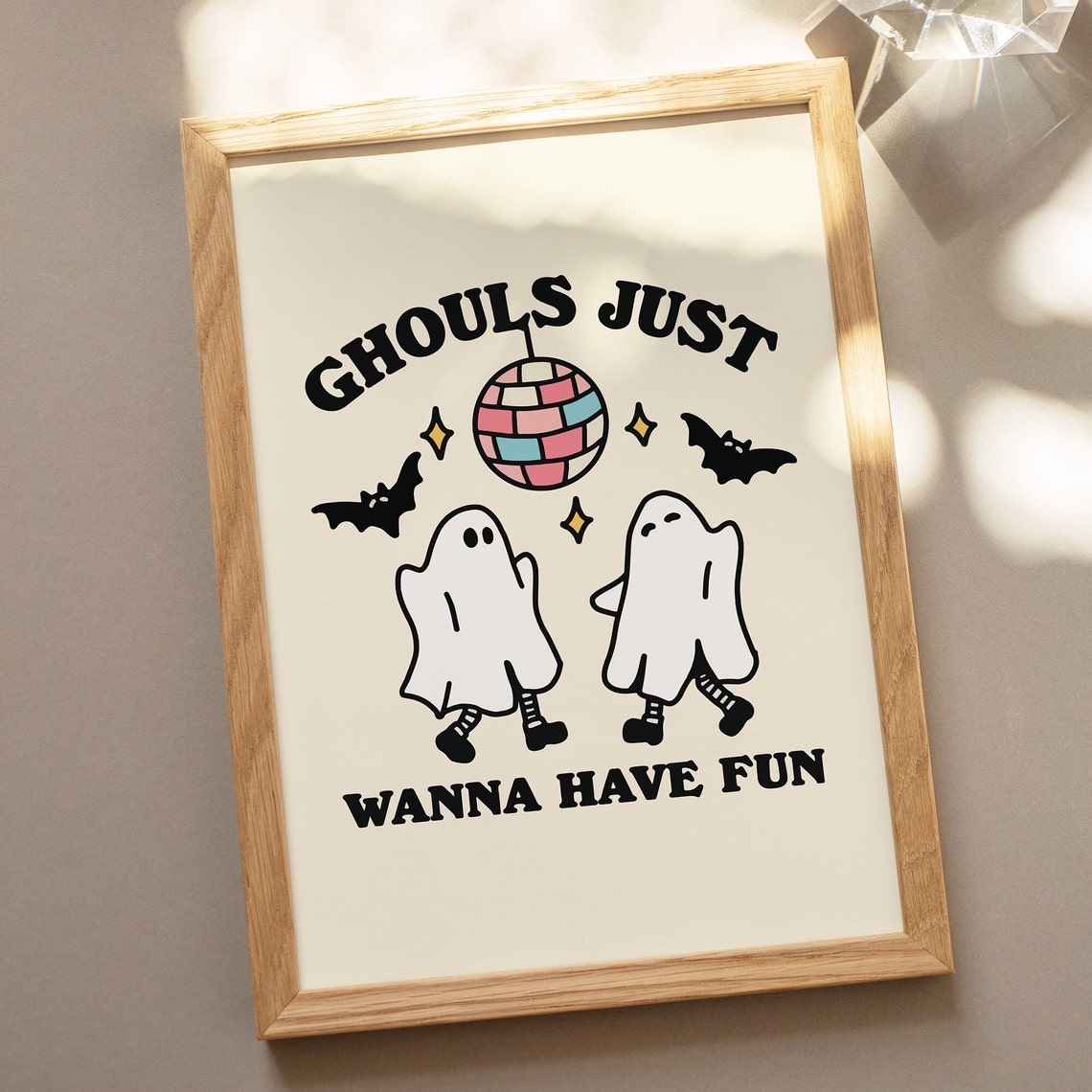 Retro Ghost Halloween Print Spooky Indoor Decoration Cute Art Prints Disco Ball Print Ghouls Just Wanna Have Fun Wall Art Fall Decor - Image 3