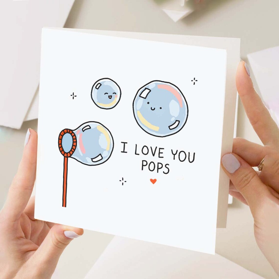 I Love You Pops Cute Bubble Fathers Day Card For Dad Papa Gift - Image 3
