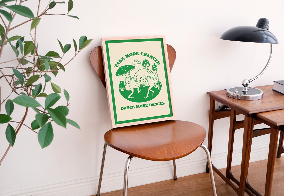 Dancing Frog Selfcare Quote, Vintage Mushroom Illustration - Image 2