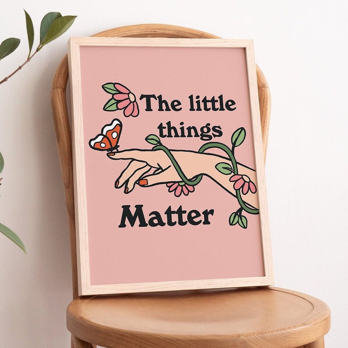 The Little Things Matter Pink Butterfly Hand Floral Quote Poster - Image 4