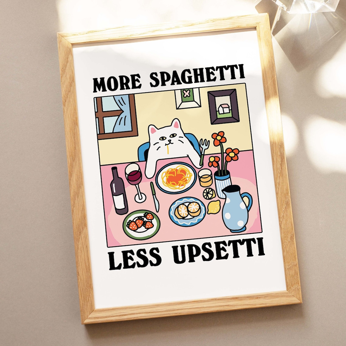 More Spaghetti Less Regretti Cat Retro Diner Art Print - Image 2