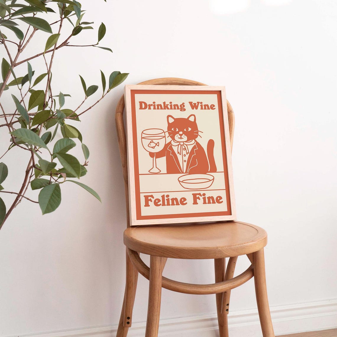 Drinking Wine Feline Fine Retro Orange Funny Cat Quote Poster - Image 4