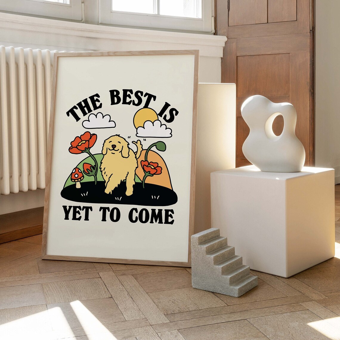 Happy Dog Retro Quote Poster, Golden Retriever - Image 2
