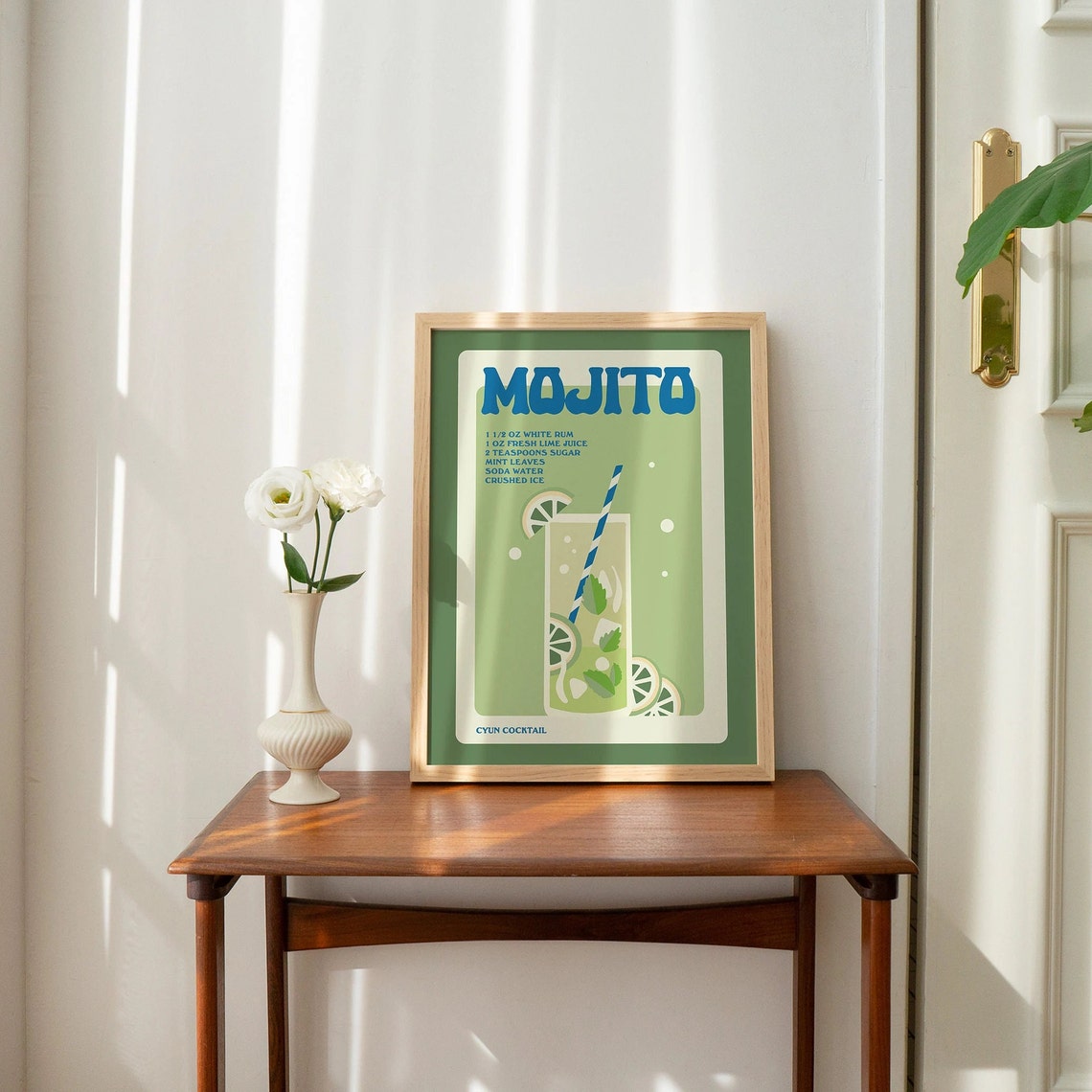 Mojito Cocktail Recipe Green Retro Bar Kitchen Lime Mint Poster - Image 3