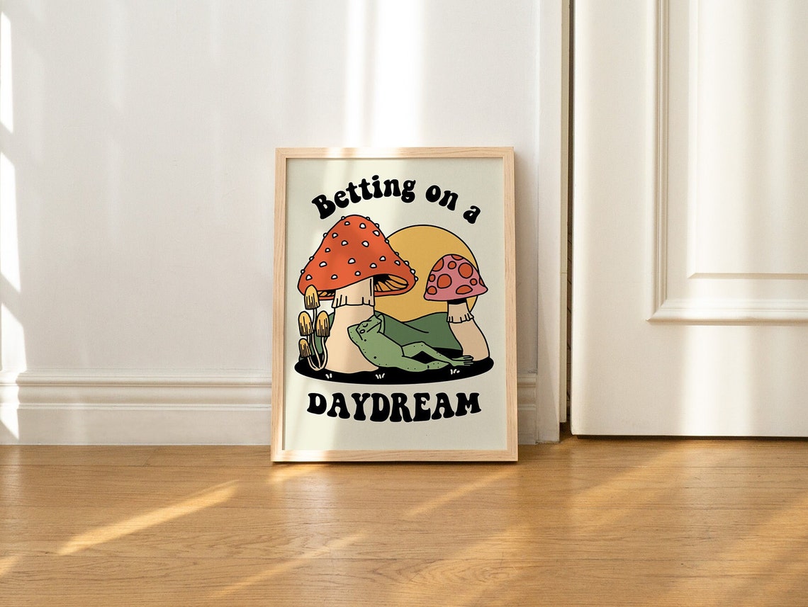 Frog Mushroom 70s Print Cute Froggy Poster Positive Retro Wall Decor Large Art Prints Colorful - Image 3