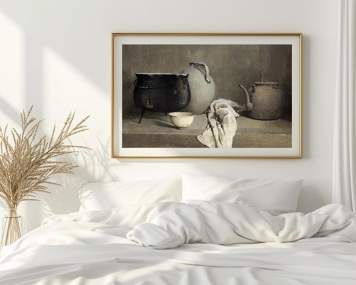 Vintage Rustic Kitchen Pots Kettle Bowl Still Life Painting Poster - Image 2
