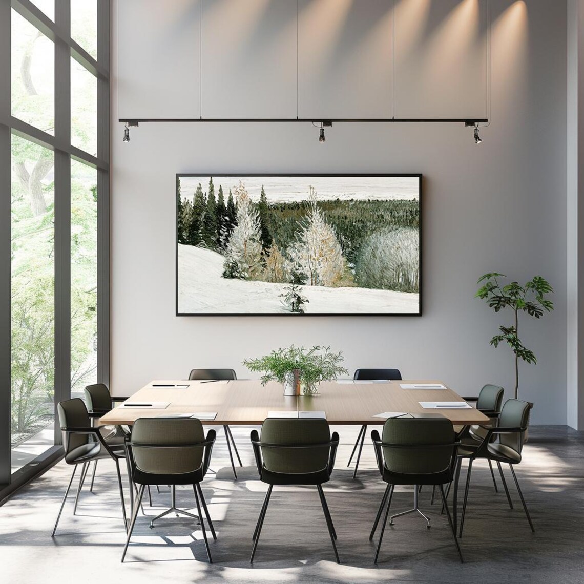 Snowy Winter Pine Forest Vintage Cold Landscape Oil Painting Poster - Image 3