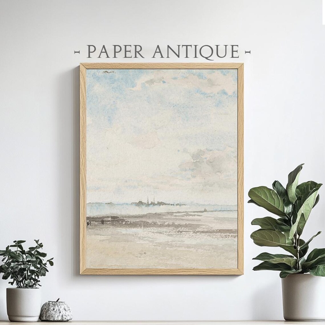 Distant Coastal Cityscape Soft Blue Watercolor Seaside Poster
