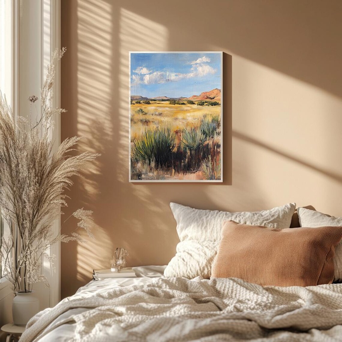 Golden Desert Landscape Painting With Red Mesas Grassland Poster - Image 2