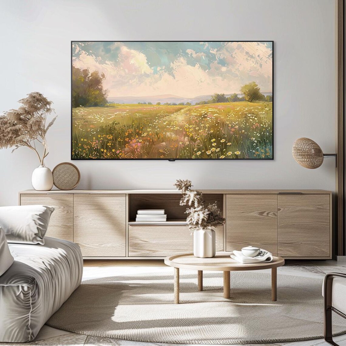 Sunlit Wildflower Meadow Painting Bright Spring Landscape Poster - Image 5