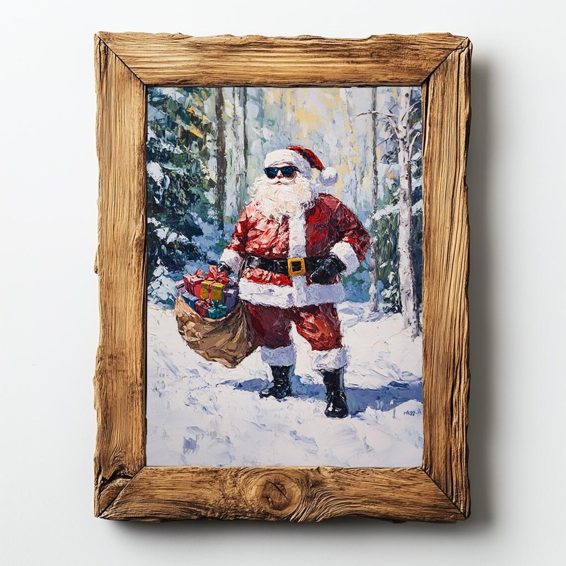 Cool Santa Claus with Sunglasses Holding Gift Sack Oil Painting Poster - Image 2