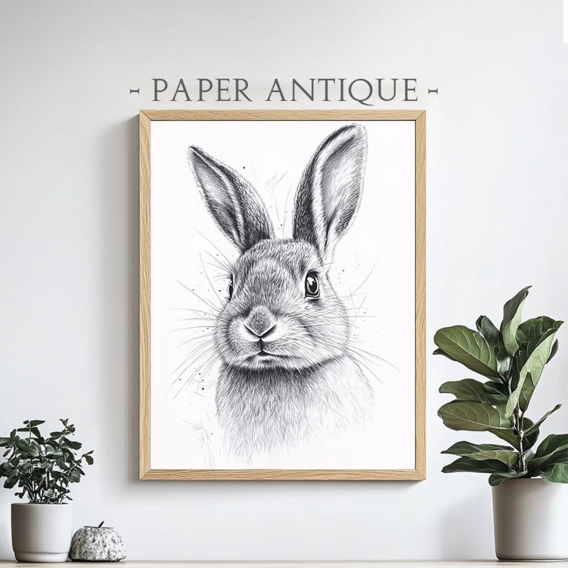 Rabbit Portrait Detailed Black and White Animal Sketch Art Poster