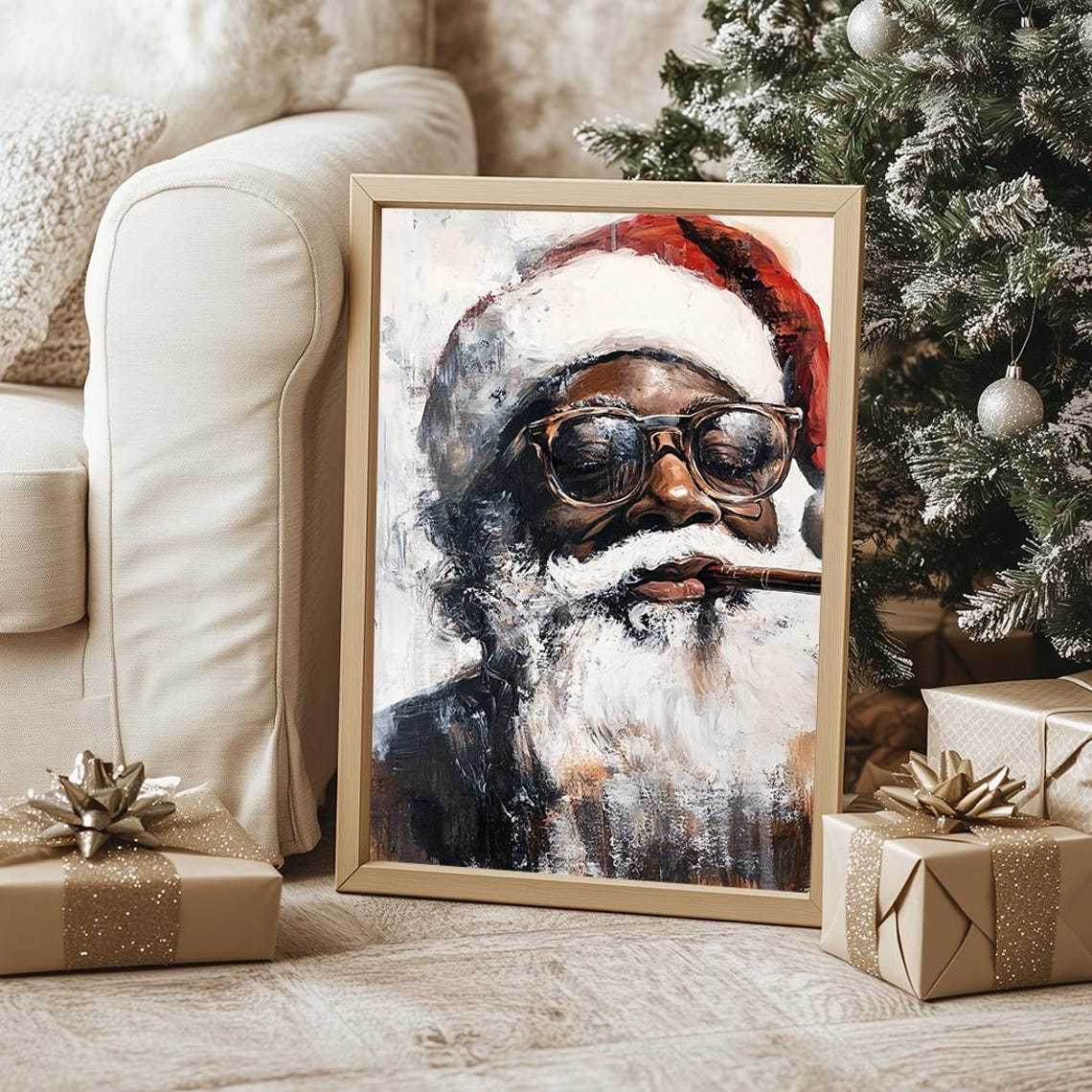 Cool Black Santa Claus With Sunglasses Modern Holiday Poster - Image 3